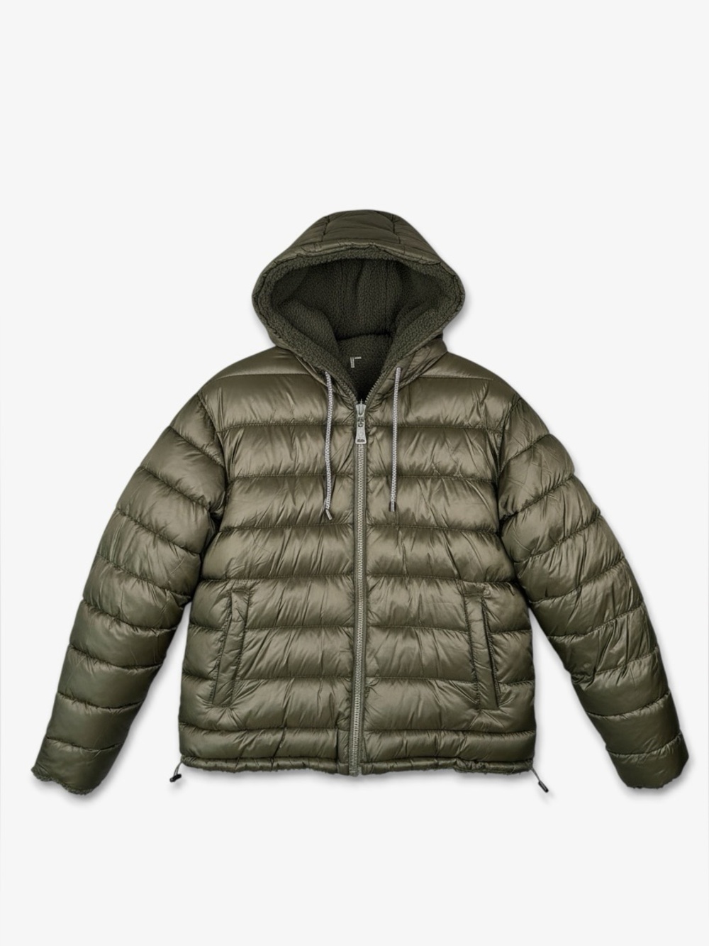 BERNARDO Reversible Hooded Puffer Jacket S Olive Green Fleece Outdoor Casual‎